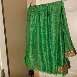 Sea Green Silk Chiffon Embroidered Saree with Gold Sequins Accents